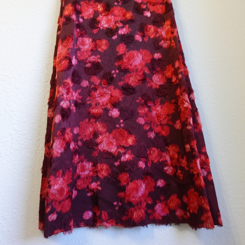 Vintage Handmade Red Floral Fil Coupe Eyelash Maxi Dress Velvet Trim Sleeveless - Picture 3 of 13